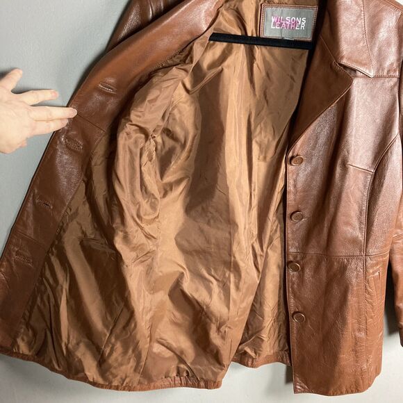 Wilsons Leather Jacket Women's M Medium Brown Tobacco Coat pointed collar - Picture 6 of 12